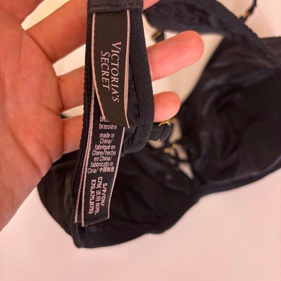 Victoria's Secret Black Satin Lace Up Bralette Bra Small - Picture 5 of 6